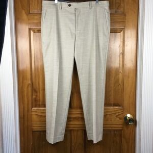 Perry Ellis Premium Wellington Tan Dress Pants Men 36x29 Tailored Fit Club Cloth